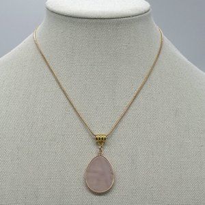 Genuine Rose Quartz stone with rope link chain.